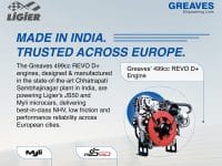 Greaves Cotton Supplies Euro V+ Diesel Engines to Ligier Group
